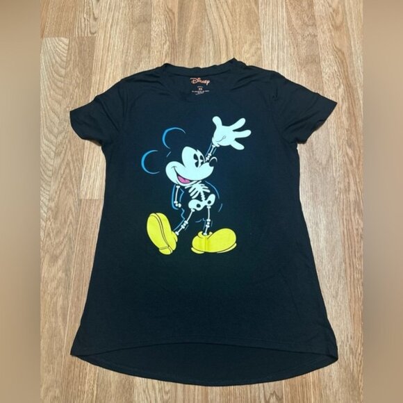 Disney Tops - DISNEY Women's Mickey Mouse Short Sleeve Skeleton Graphic Shirt Glows Halloween